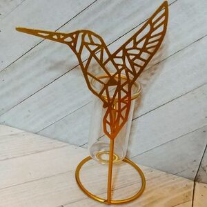 Hummingbird Vase For Flowers Or Candle Holder in Bright Gold Colour